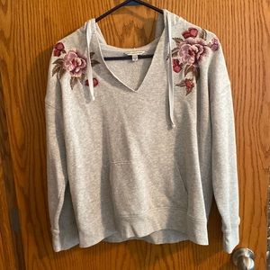 American Eagle Outfitters Gray Hoodie with Floral Embroidery